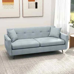 HOMCOM 3 Seater Sofa 165cm Modern Fabric Couch with Wood Legs and Pockets Blue - Picture 1 of 7