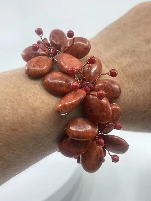 Red Coral Elegance Handcrafted Adjustable Cuff Red Coral Beach Boho - Image 1 of 4