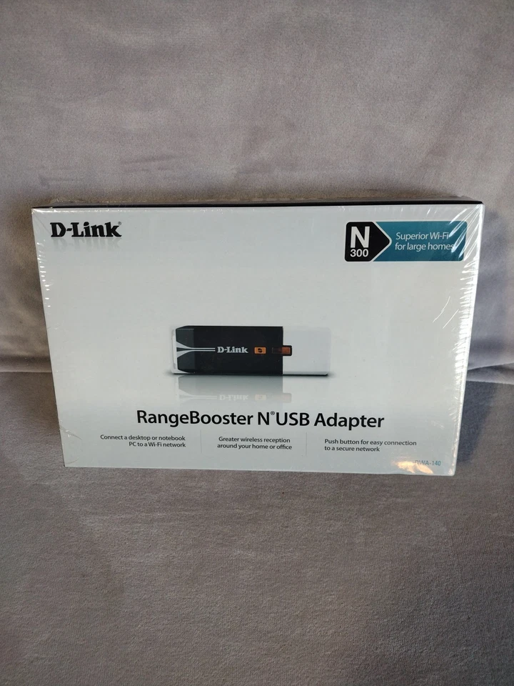 D-Link RangeBooster Wireless N USB Adapter DWA-140 Wireless N-300 New In Package - Image 1 of 3