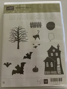 Stampin' Up! HALLOWEEN PAURE Set di francobolli pipistrelli casa infestata recinzione per gatti spaventoso - Foto 1 di 3