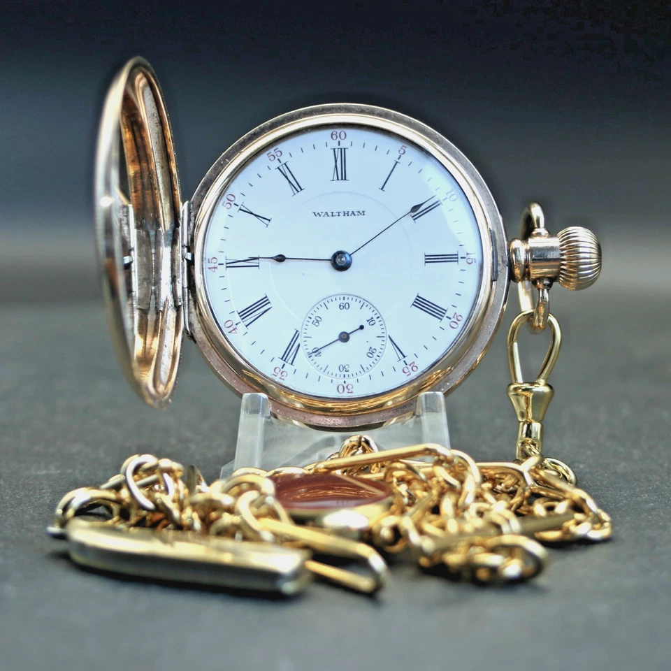 Antique Waltham 17J  Gold Filled Full Hunter Pocket Watch, Chain, Box,  Serviced - Image 1 of 4