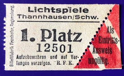 Eintrittskarte Ticket vor 1945 Kino Lichtspiele Thannhausen Schwaben 1. Platz - Bild 1 von 2