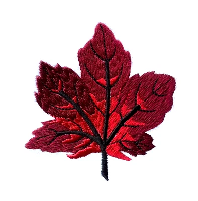 Leaf Embroidered iron on Patch red color 3+ 1/2 x 3 +1/2 inch - Image 1 of 3