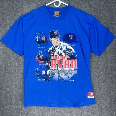 Camiseta De Colección Años 90 Nolan Ryan Para Hombre XL Azul Punto Único Manga Corta Foto 1 de 4