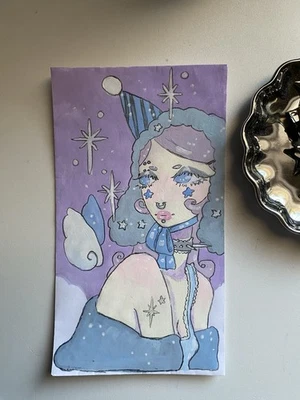 Celestial Purple Puppy Party Hat Girl Doodle On 3x6 Envelope - Image 1 of 4