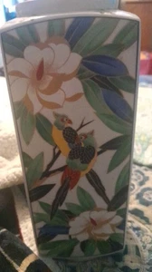 Takahashi Vase Tropical Hand Painted Vase 10" By 4" Bird Floral Asian - Foto 1 di 7