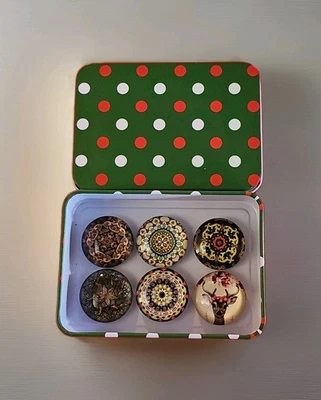 6 Pcs. Handmade Glass Magnet Decorative  For Ref Memo Board Green Metal Gift Box - Image 1 of 4