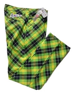 Royal & Awesome Men's W32 L32 Golf Trousers Plaid Electric Green Stretch NEW - Picture 1 of 7
