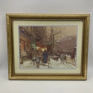 Eugène Galien-Laloue Winter Straßenszene Druck gerahmt Goldrahmen 28x23cm - Bild 1 von 10