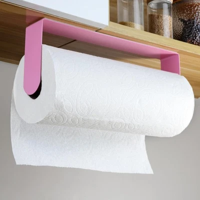 Under Cabinet Paper Towel Holder Pink Stainless Steel Adhesive Wall Mount Roll R - Image 1 of 4