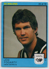 1982 AFL WAFL SCANLENS FOOTBALL CARD - 25 Jon FOGARTY (SWAN DISTRICTS) MINT/NM