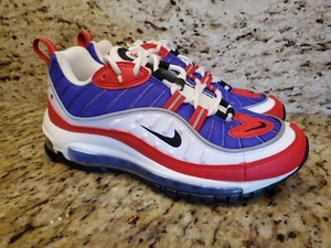 Women's Nike Air Max 98 PSYCHIC PURPLE RED RAPTORS WHITE BLACK AH6799-501 SZ 6.5 - Picture 1 of 12