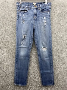 J. Crew Women's Size 27 Blue Vintage Straight Distressed Stretch Denim Jeans - Picture 1 of 9