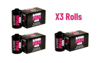 X3 Roll ILFORD Pan iso 400 135 35mm Negative Film Black & White 36 Exp - Image 1 of 4