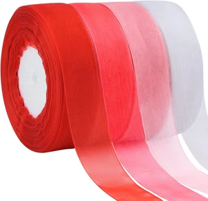4 Rolls Sheer Chiffon Ribbons, 1 Inch Red White Pink Organza Ribbon for Valentin - Picture 1 of 6