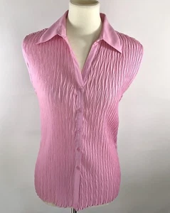 NWT EK Designs Womans Sleeveless Blouse Sz L Pink Accordion Stretch Collar - Picture 1 of 4