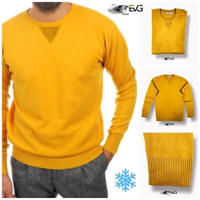 EVG IMPORT MAGLIONE MAGLIA INVERNALE GIROCOLLO UOMO MAGLIONCINO BASIC LANA SENAPE TINTA U