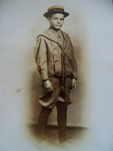 Vintage 1907 Sepia RPPC Studio Portrait of Young Boy in Hat - Picture 1 of 3