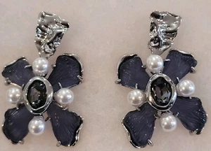100 % authentische Alexis Bittar blaue Ombré Blume, Stein Perle Clip auf OHRRINGE - Bild 1 von 9