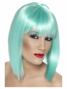 Parrucca Smiffys Glam corta smussata con frange - Neon Aqua - Foto 1 di 1