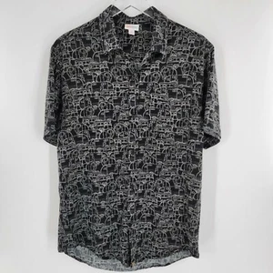 Lularoe Happy Campers Black White Print Button Up Shirt Mens Size Medium - Picture 1 of 9