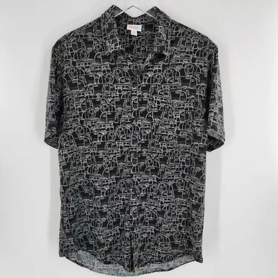 Lularoe Happy Campers Black White Print Button Up Shirt Mens Size Medium - Image 1 of 4