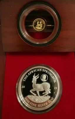 Gold Springbok Dedication Set 2019 Mauerfall 30 J. Gold 1g Silber 1 Oz Piedfort - Bild 1 von 4