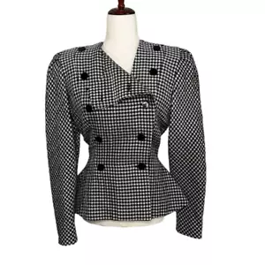 Albert Nipon Black and White Vintage 80s Peplum Blazer | Size 8 - Picture 1 of 8