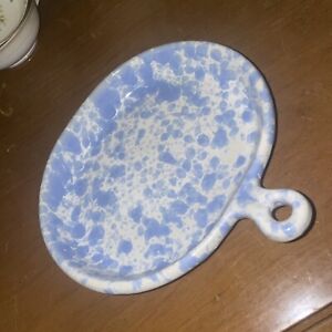 Bennington Pottery Vermont 1897 Blue Agate Stoneware Bistro Serving Plate Handle