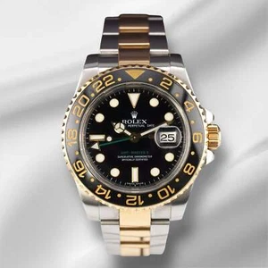 Rolex GMT-MASTER II Date 40mm 18k Gold & Steel Black Dial Oyster Watch 116713LN - Picture 1 of 12