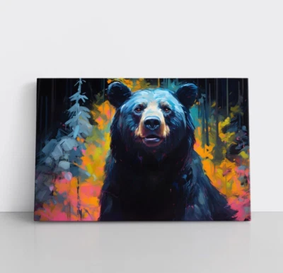 Black Bear Oil Painting Print Framed Canvas Wall Art Decor Wildlife Animals - Image 1 of 4