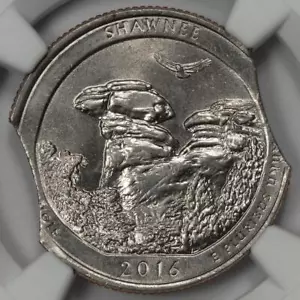 2016 NGC MS64 Double Curved Clips Shawnee Quarter Mint Error Super Rare - Picture 1 of 4