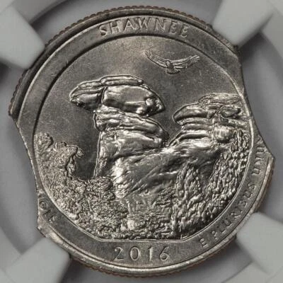 2016 NGC MS64 Double Curved Clips Shawnee Quarter Mint Error Super Rare - Image 1 of 4