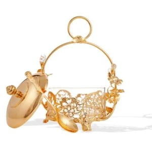 24K Gold Plated Crystal Studded Honey/Candy Dish by Matashi Gift Ready! - Picture 1 of 2