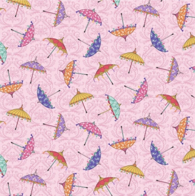 Fat Quarter Michael Miller Elephant Cavalcade Fancy Umbrellas Pink Cotton Fabric - Image 1 of 1