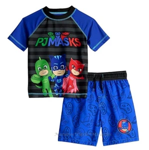 PJ Masks Boys Swimsuit Swim Trunks Rash Guard Shirt Size 2T 3T Set 2 Toddler NWT - Picture 1 of 3