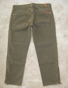 7 For All Mankind Skinny Crop Capri Jeans Women Sz 26 Zipper Hems Olive Green - Picture 1 of 8