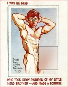 NERD BROTHER Gay Male Nude PRINT of original HARRY BUSH DRAWING-tomjonesmen-xyz - Picture 1 of 2