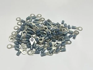 100 x AMP TE 321045 Crimp Terminal PIDG Closed Ring 16-14AWG 1/4" Stud Blue Lug - Picture 1 of 4