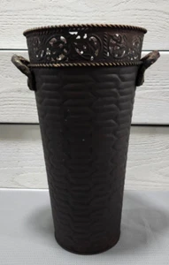 Painted Metal Decorative Flower Planter Holder Brown Basket Vase Filigree PS2 - Picture 1 of 6