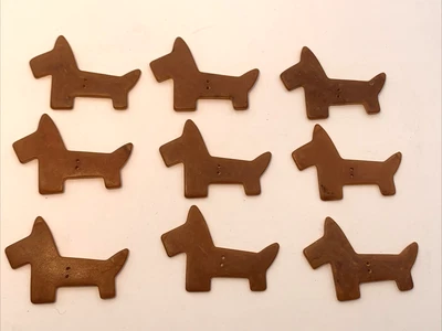 Vintage Buttons - x9 Scottie Dogs - Brown Marble Bakelite - Drilled - 42x30 mm - Image 1 of 4