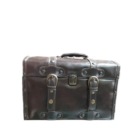 Faux leather brown decor storage trunk 13"X 8" X 9" 6" deep - Image 1 of 4