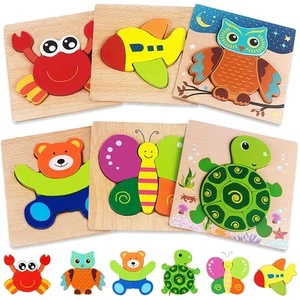 Wooden Puzzles for Toddlers 1-3 Toys Gifts for 1 2 3 Year Old Boys Girls, 6 P... - Picture 1 of 6