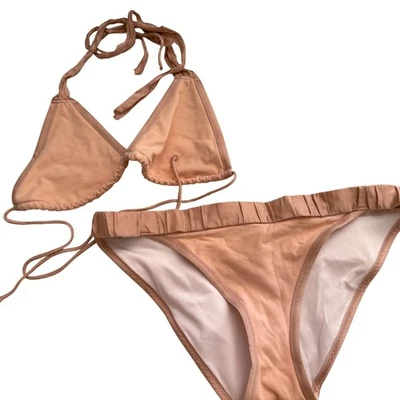 Victoria's Secret Vintage M Rosa Melocotón Triángulo Bikini Conjunto Corbata Lados Traje de Baño Foto 1 de 4
