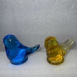 Leo Ward Signed, Bluebird of Happiness 1985, Golden Canary 1998, Glass SET-OF-2 - Picture 1 of 9
