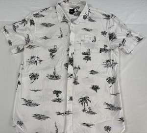 Vans Mens Shirt Medium Classic Fit Button-Up White Black Palm Trees Hawaii Sz Xl - Picture 1 of 9