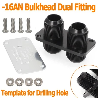 Aluminum -16an Male Bulkhead Dual Fittings.Two 16an In/Out Ports Fittings Black - Image 1 of 4