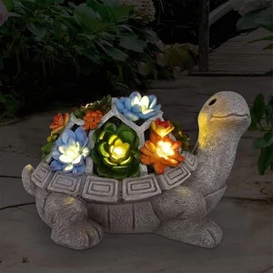 Garden Outdoor Statues Turtle with Succulent and 7 LED Lights - Lawn Decor Torto - Picture 1 of 12