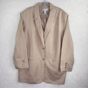 Jessica London Linen Blend Boxy Tan Blazer Two Buttons Notched Lapel 22 See Spot - Picture 1 of 12