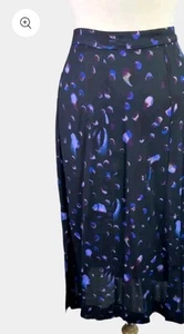 Jigsaw Silky Midi Skirt Size 12 Navy & Purple Print VGC A line Viscose - Picture 1 of 8